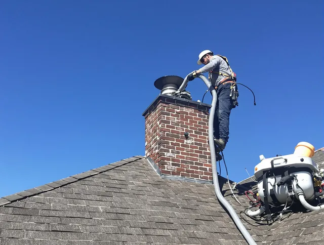 Dedicated Stamford Chimney Sweep team member cleaning a chimney in Stamford, CT