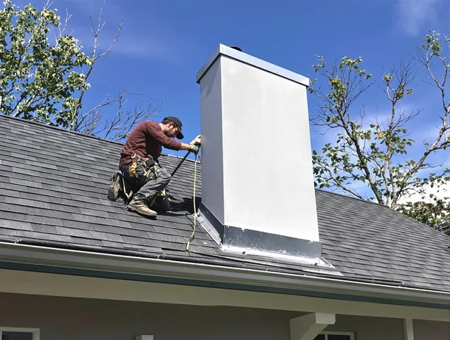 Stamford Chimney Sweep team member finishing chimney construction in Stamford, CT