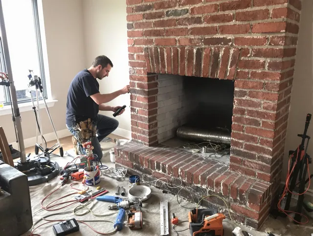Stamford Chimney Sweep specialist finalizing chimney liner service in Stamford, CT