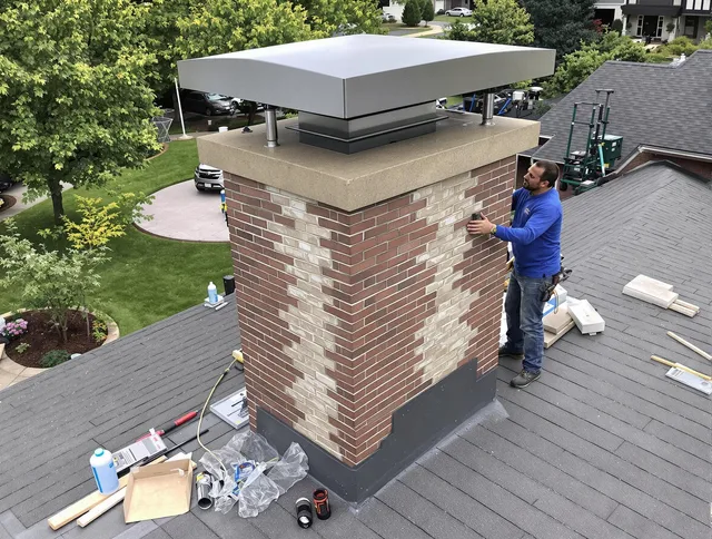 Stamford Chimney Sweep team working on a custom chimney remodel in Stamford, CT