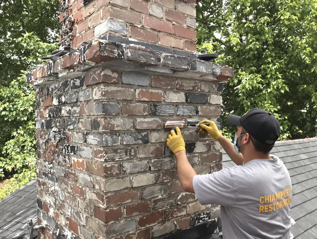 In-progress chimney restoration by Stamford Chimney Sweep in Stamford, CT